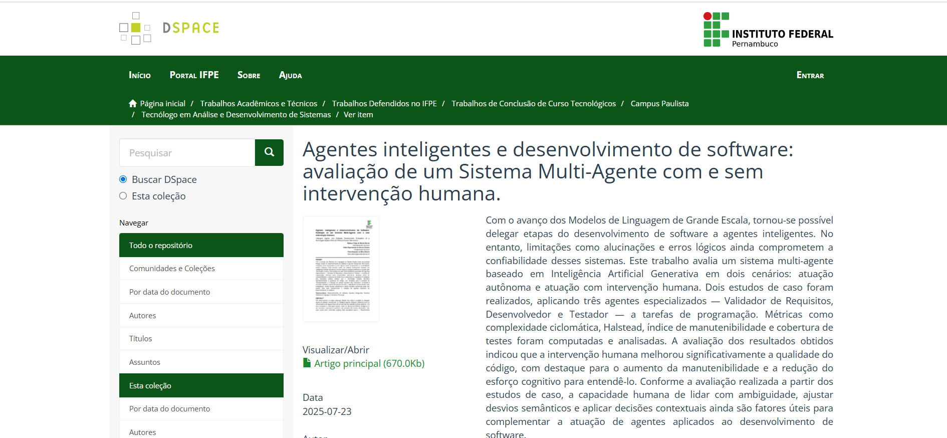 TCC - Sistema Multi-Agente